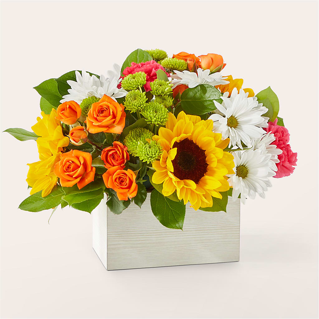 Sun-drenched Blooms Box Bouquet – BEN & NEVA'S FLOWERS, Grand Saline TX