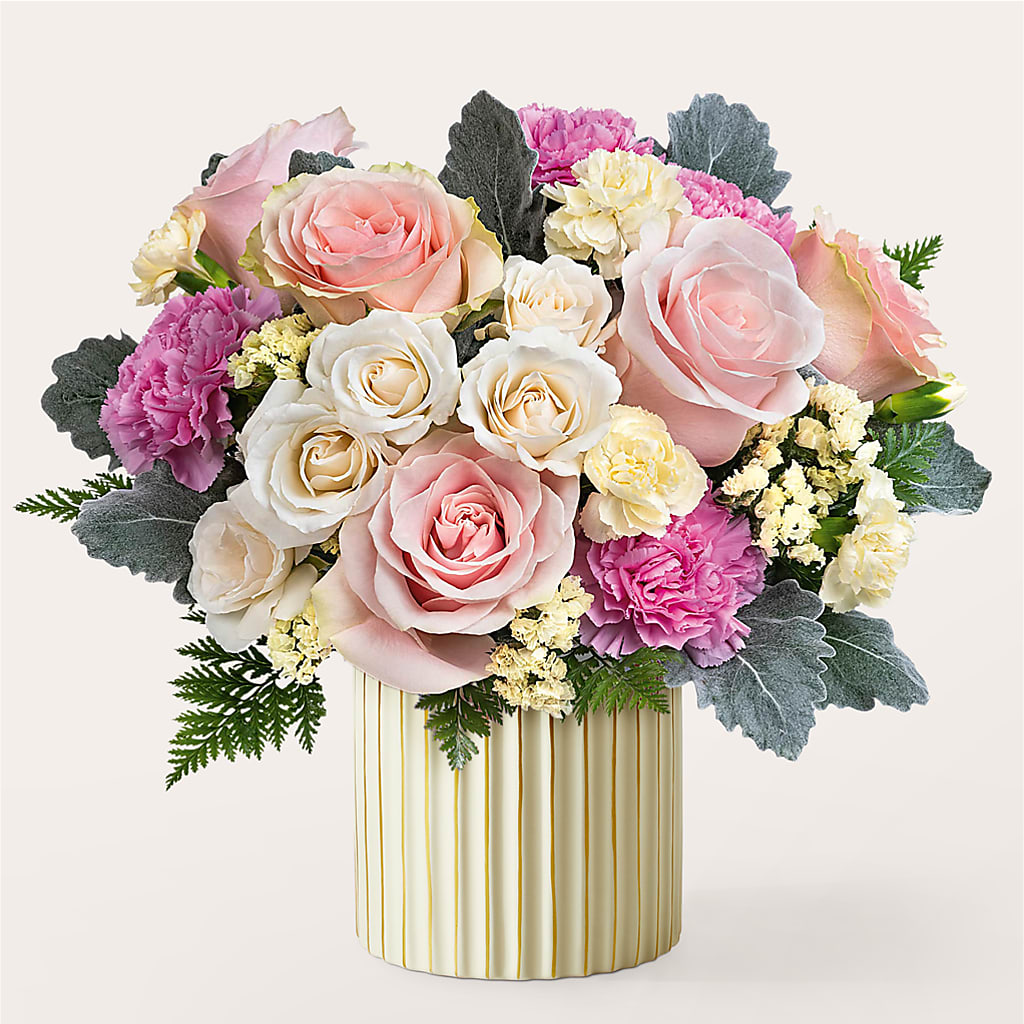 Blissful Moments Bouquet with Ivory Vase – BEN & NEVA'S FLOWERS, Grand Saline TX