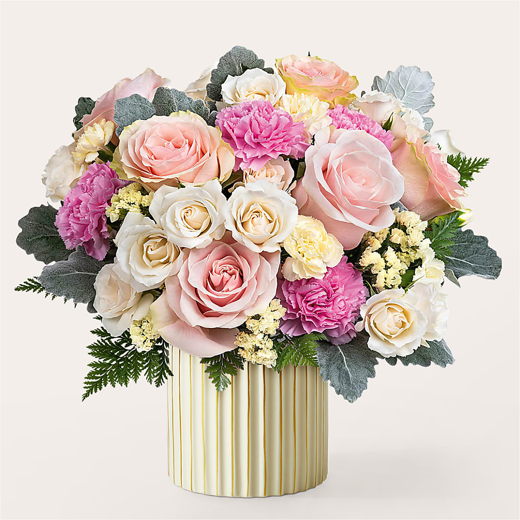 Blissful Moments Bouquet with Ivory Vase – BEN & NEVA'S FLOWERS, Grand Saline TX