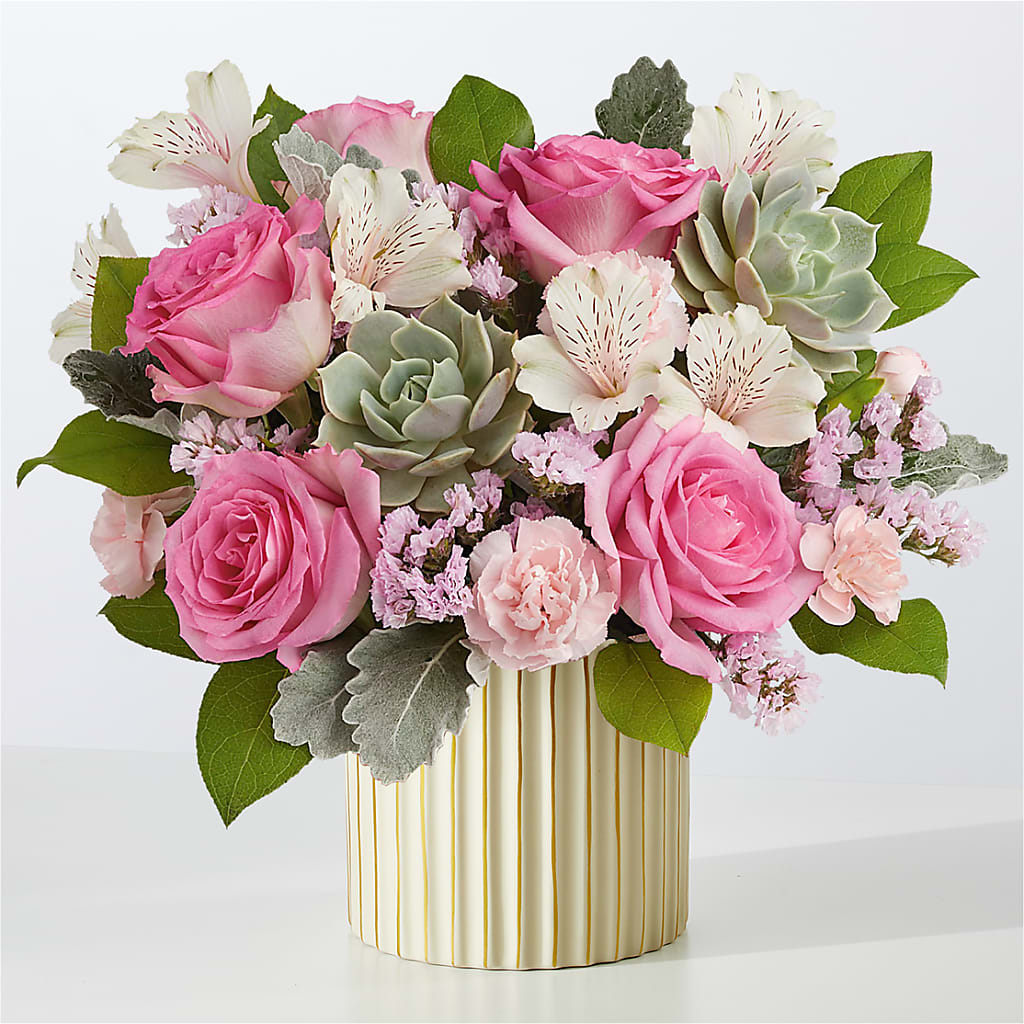 Dusty Rose Bouquet with Ivory Vase – BEN & NEVA'S FLOWERS, Grand Saline TX