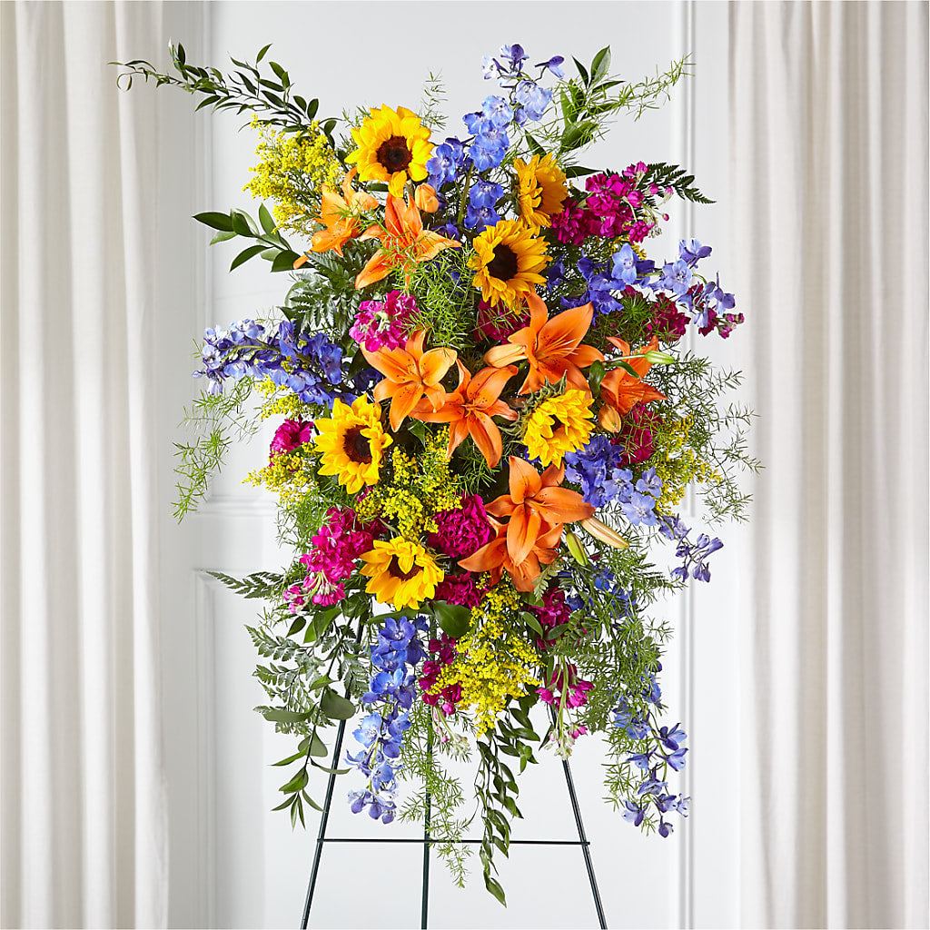 Sunlit Memories Standing Spray (Standard) – BEN & NEVA'S FLOWERS, Grand Saline TX