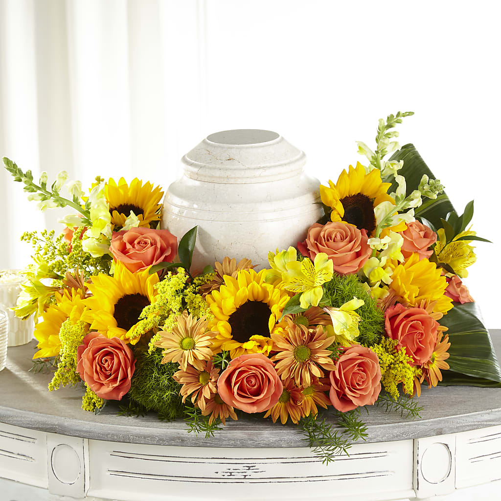 Faithful Sunflower Cremation Adornment – BEN & NEVA'S FLOWERS, Grand Saline TX