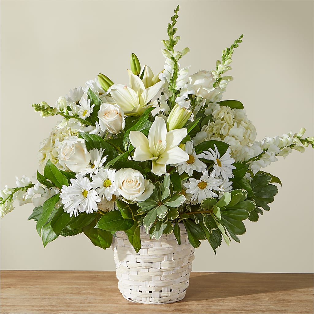 Ivory Elegance Floral Basket – BEN & NEVA'S FLOWERS, Grand Saline TX