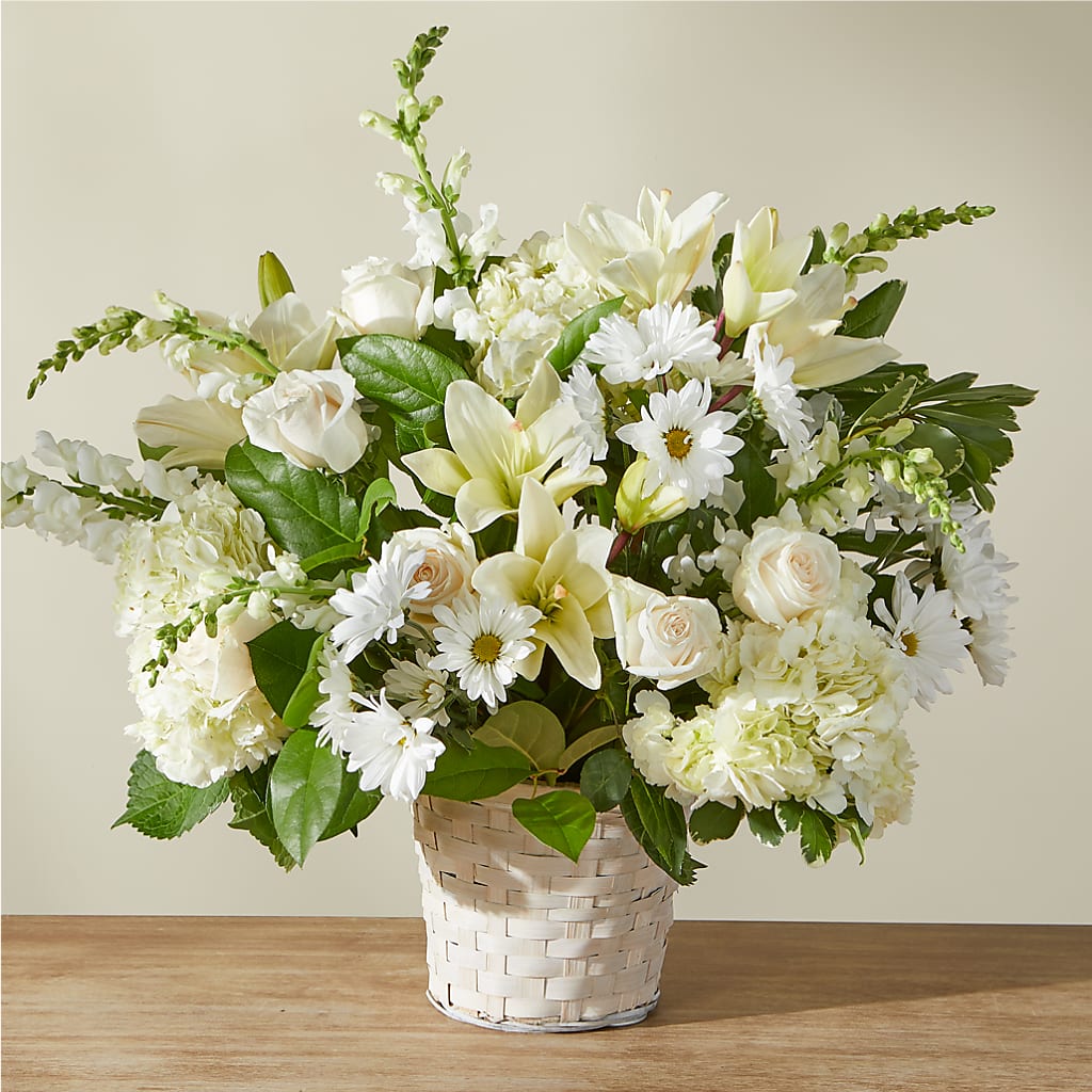 Ivory Elegance Floral Basket – BEN & NEVA'S FLOWERS, Grand Saline TX