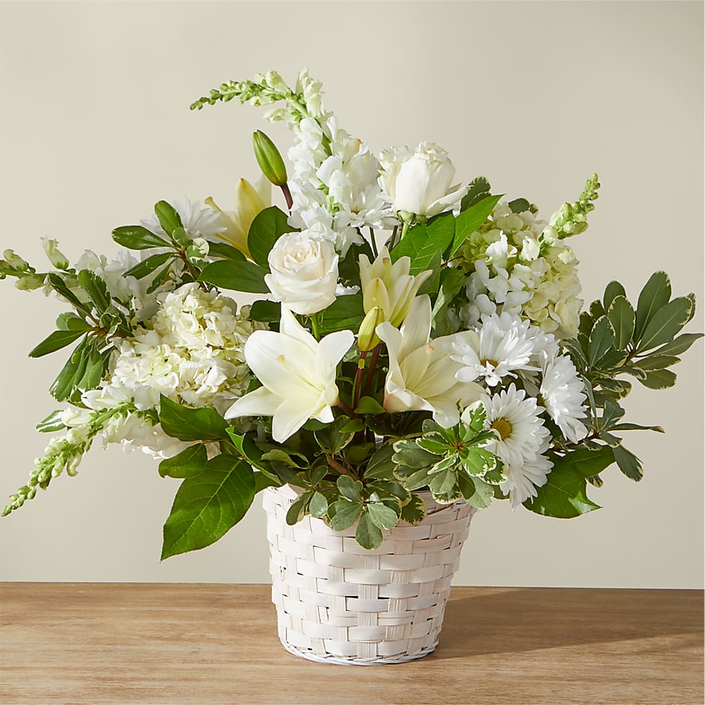 Ivory Elegance Floral Basket – BEN & NEVA'S FLOWERS, Grand Saline TX