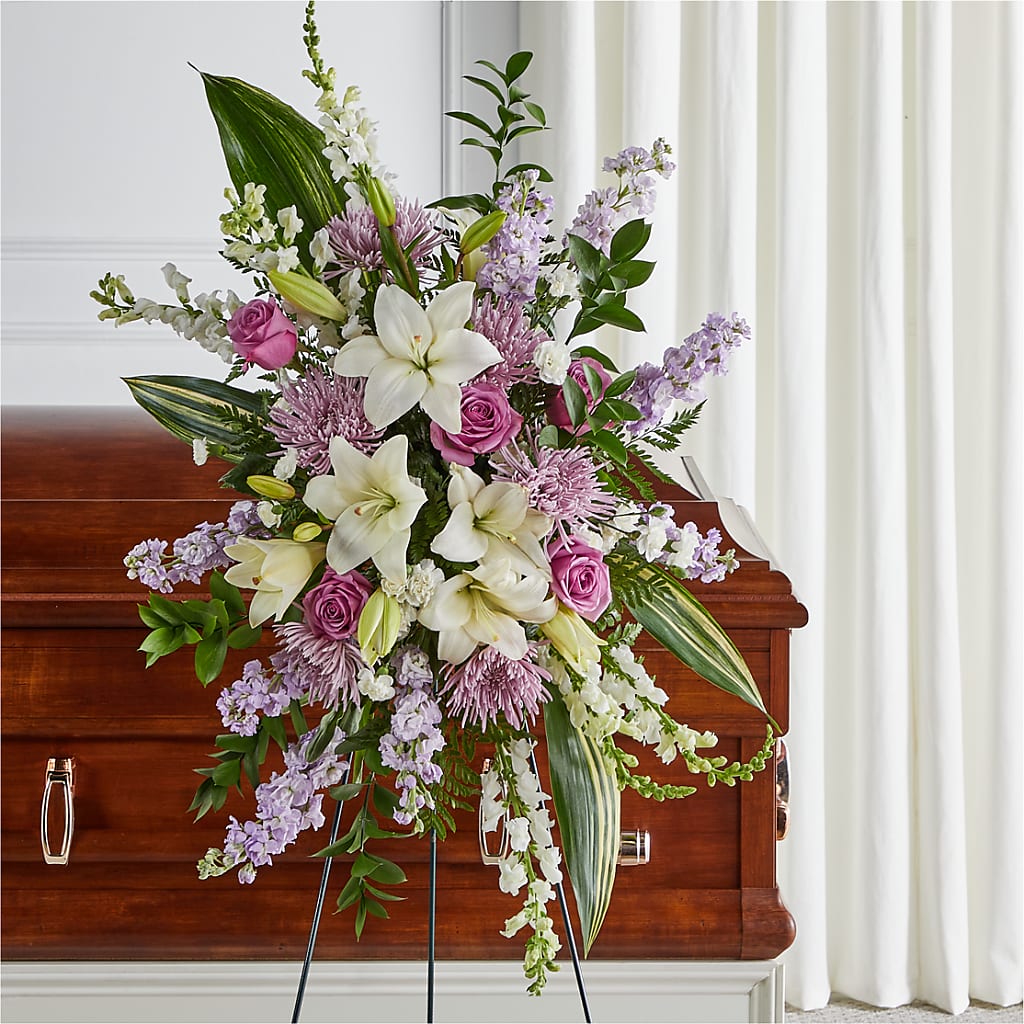 Grateful Hearts Standing Spray – BEN & NEVA'S FLOWERS, Grand Saline TX
