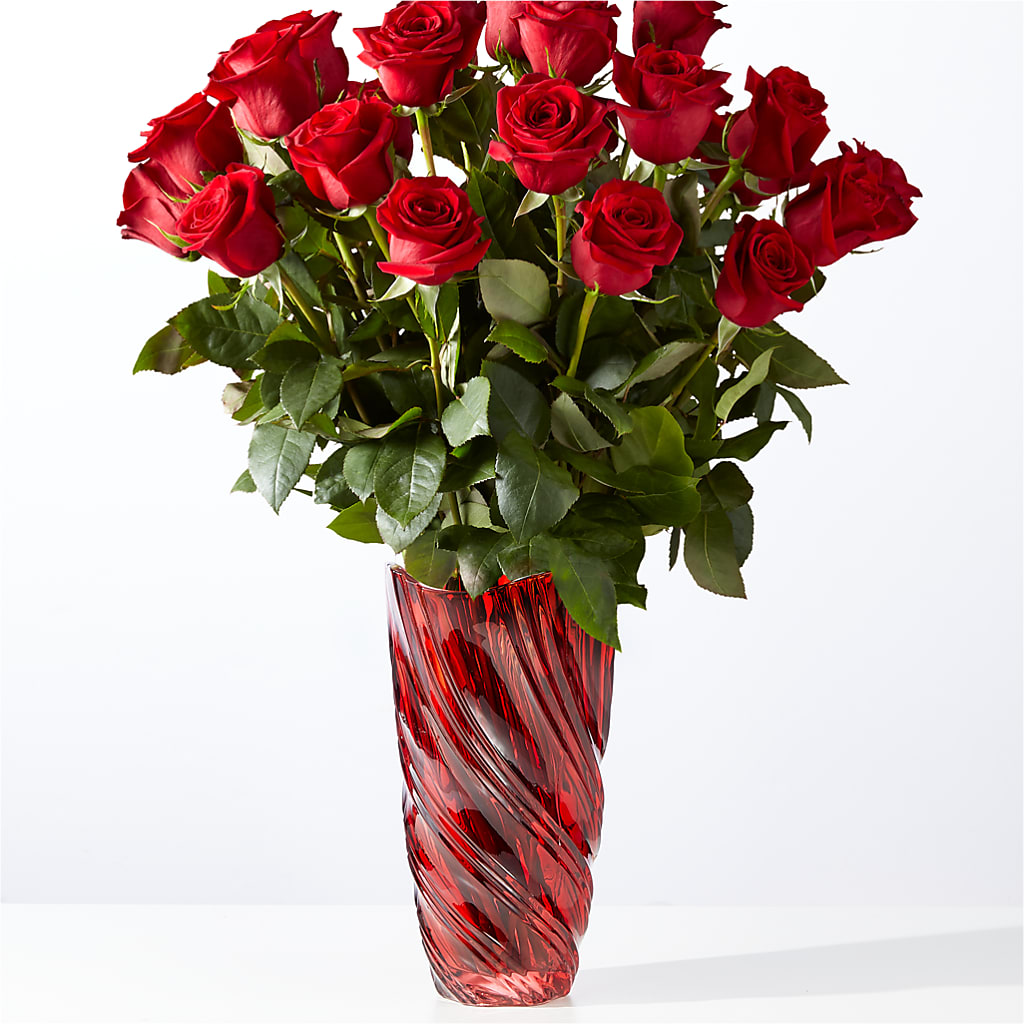 Classic Love Red Rose Bouquet with Luxe Swirl Vase – BEN & NEVA'S FLOWERS, Grand Saline TX