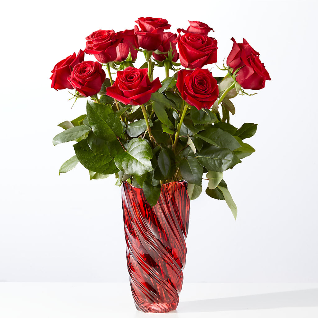Classic Love Red Rose Bouquet with Luxe Swirl Vase – BEN & NEVA'S FLOWERS, Grand Saline TX