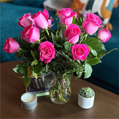 Long Stem Pink Rose Bouquet – BEN & NEVA'S FLOWERS, Grand Saline TX