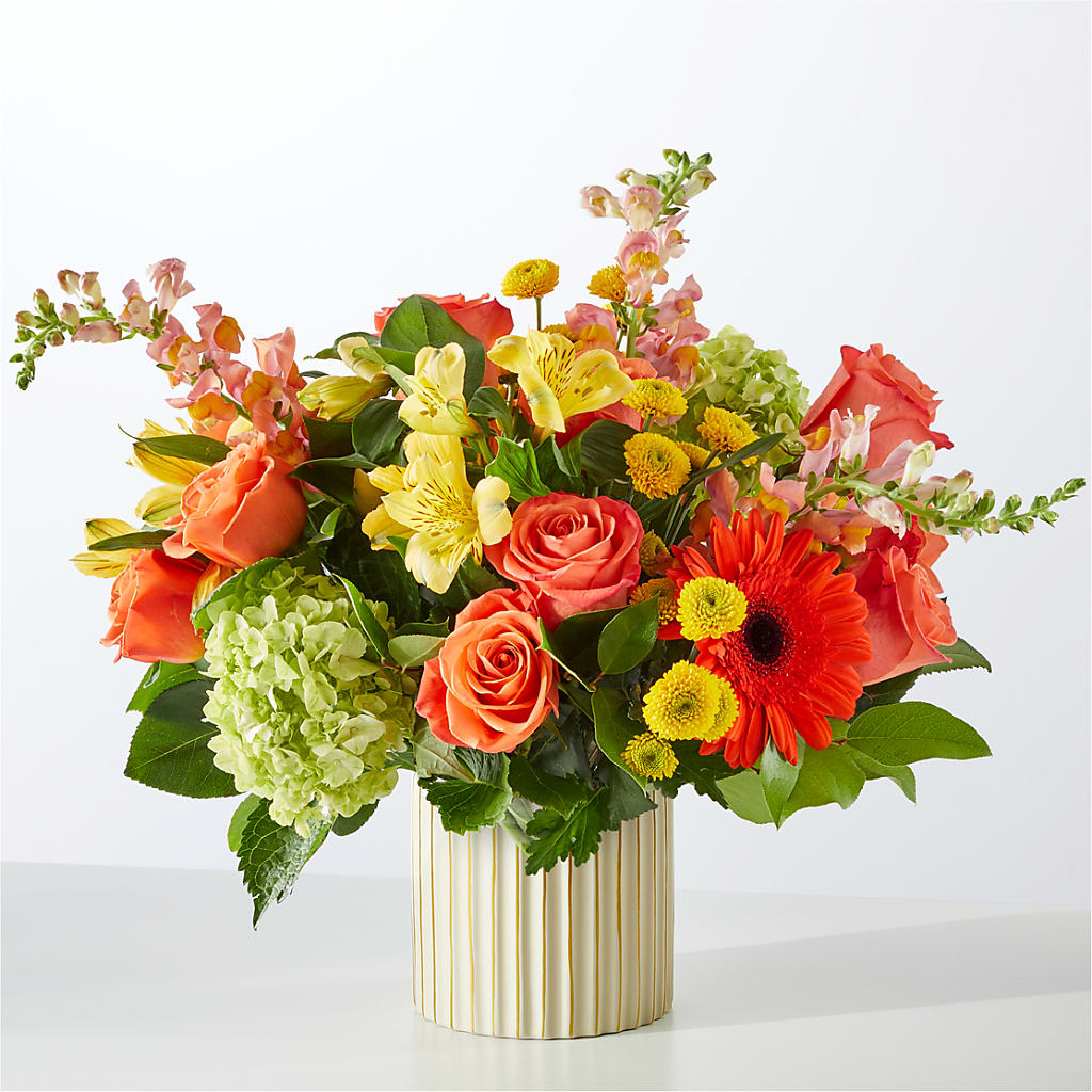 Autumn Sunshine Bouquet with Ivory Vase – BEN & NEVA'S FLOWERS, Grand Saline TX