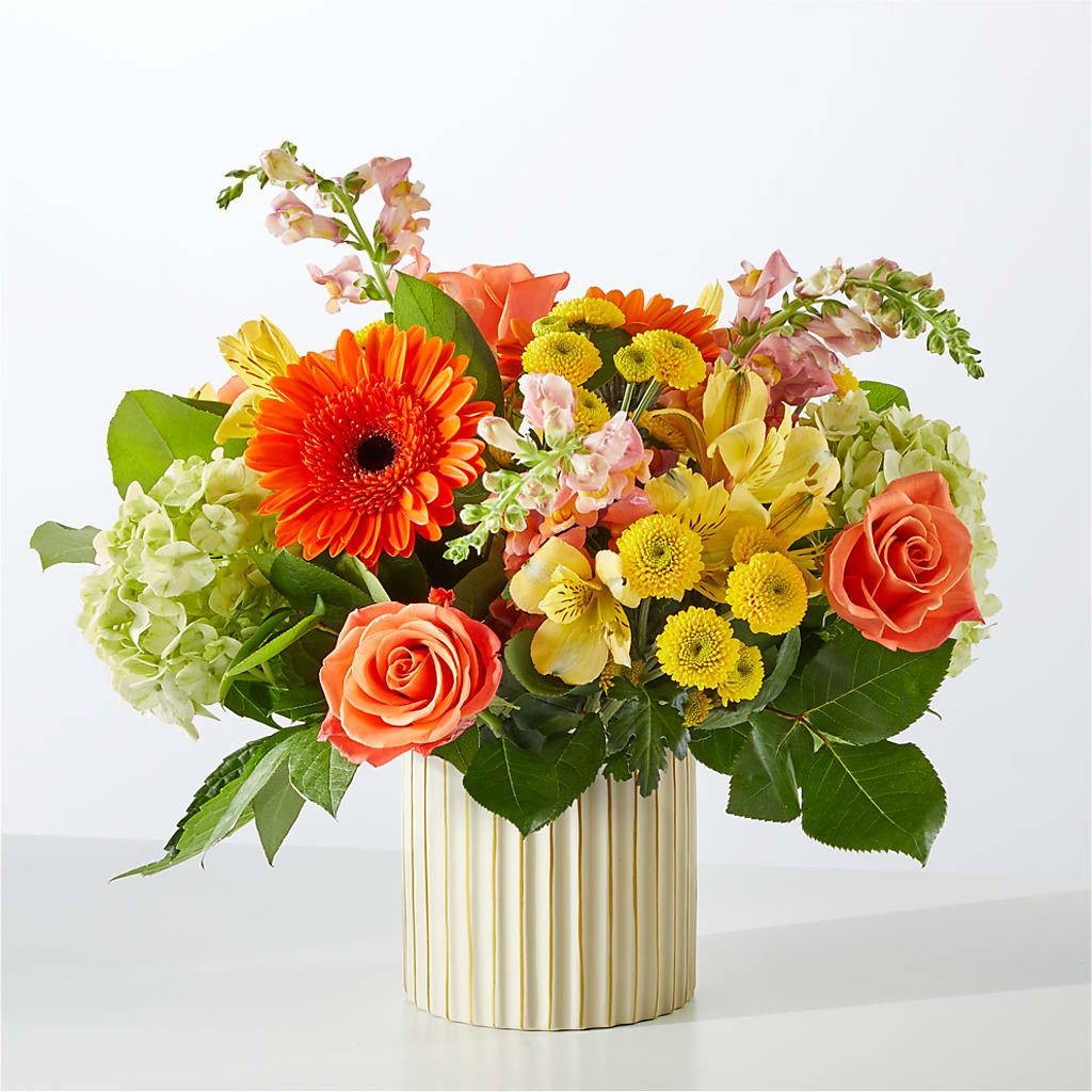 Autumn Sunshine Bouquet with Ivory Vase – BEN & NEVA'S FLOWERS, Grand Saline TX