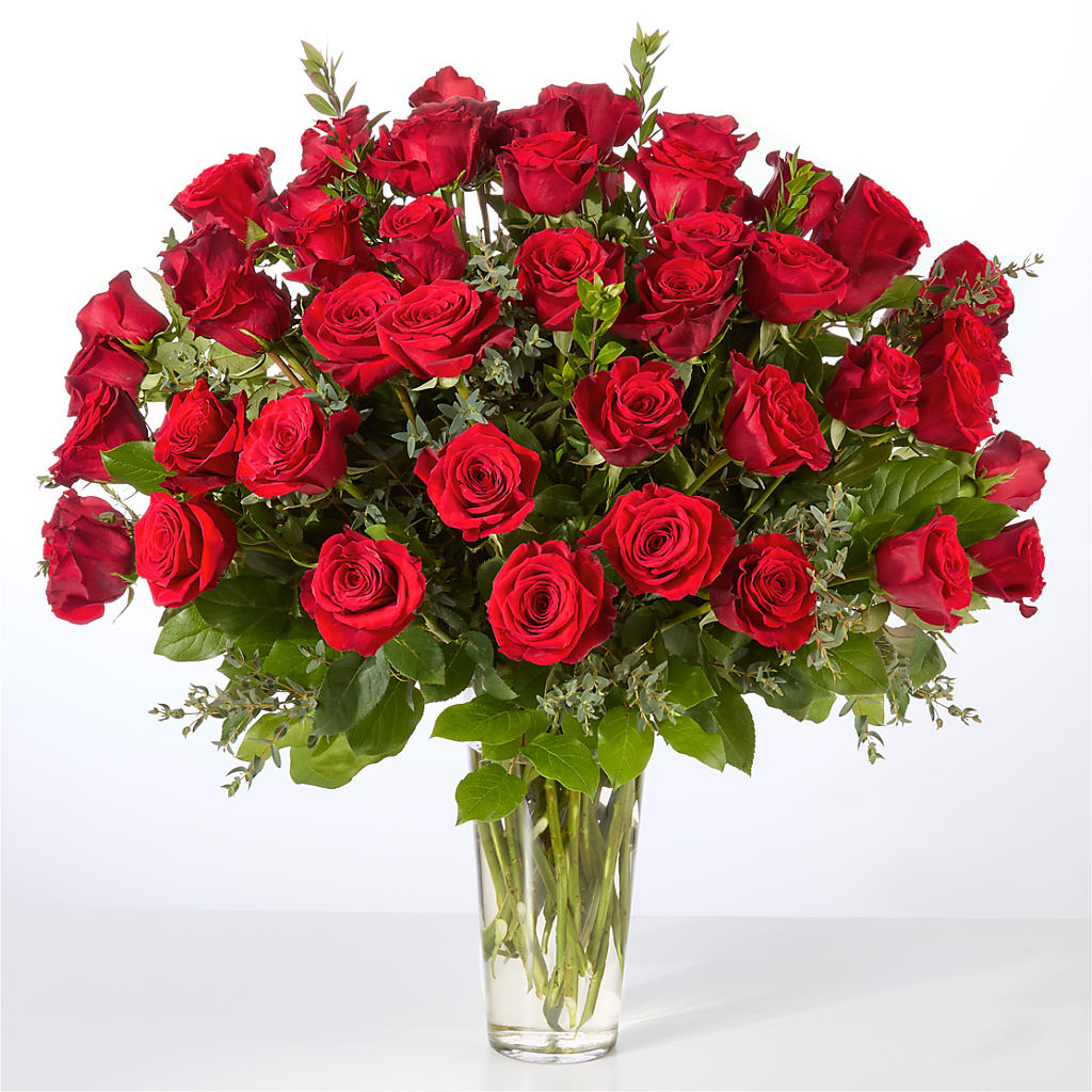 Forever Yours Fifty Stem Red Rose Bouquet – BEN & NEVA'S FLOWERS, Grand Saline TX